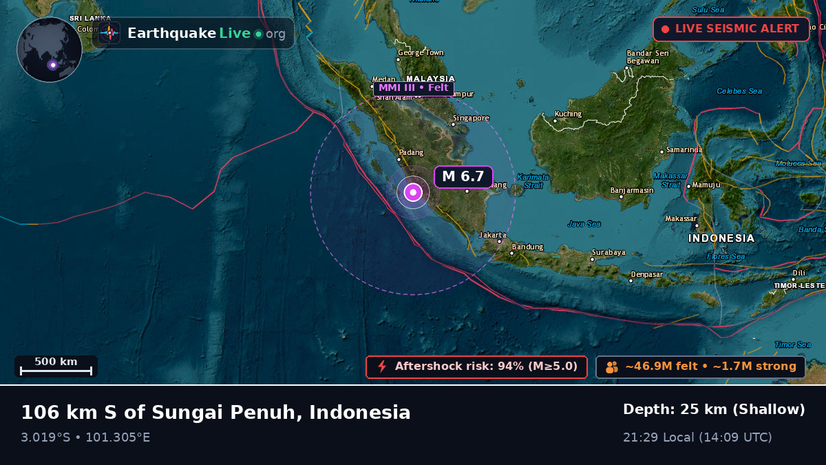 Off the coast of Sungaipenuh, Indonesia