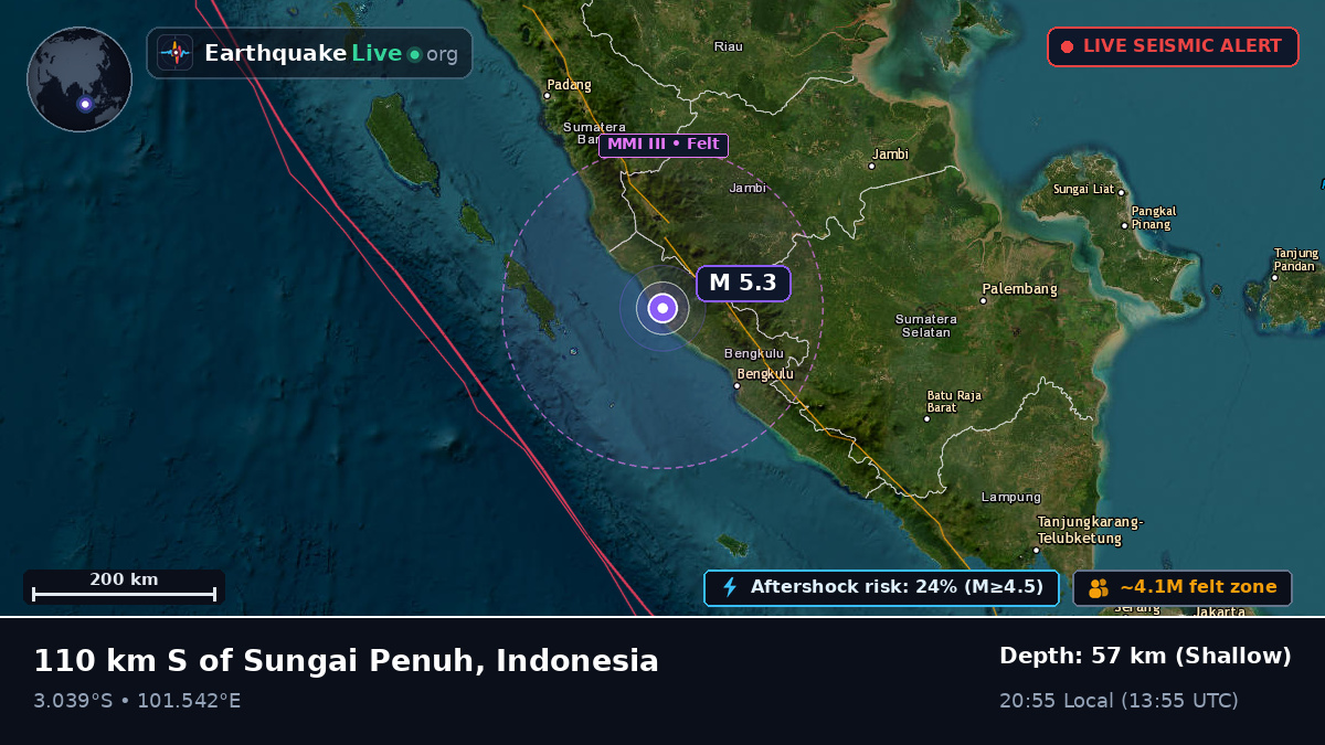 Off the coast of Sungaipenuh, Indonesia