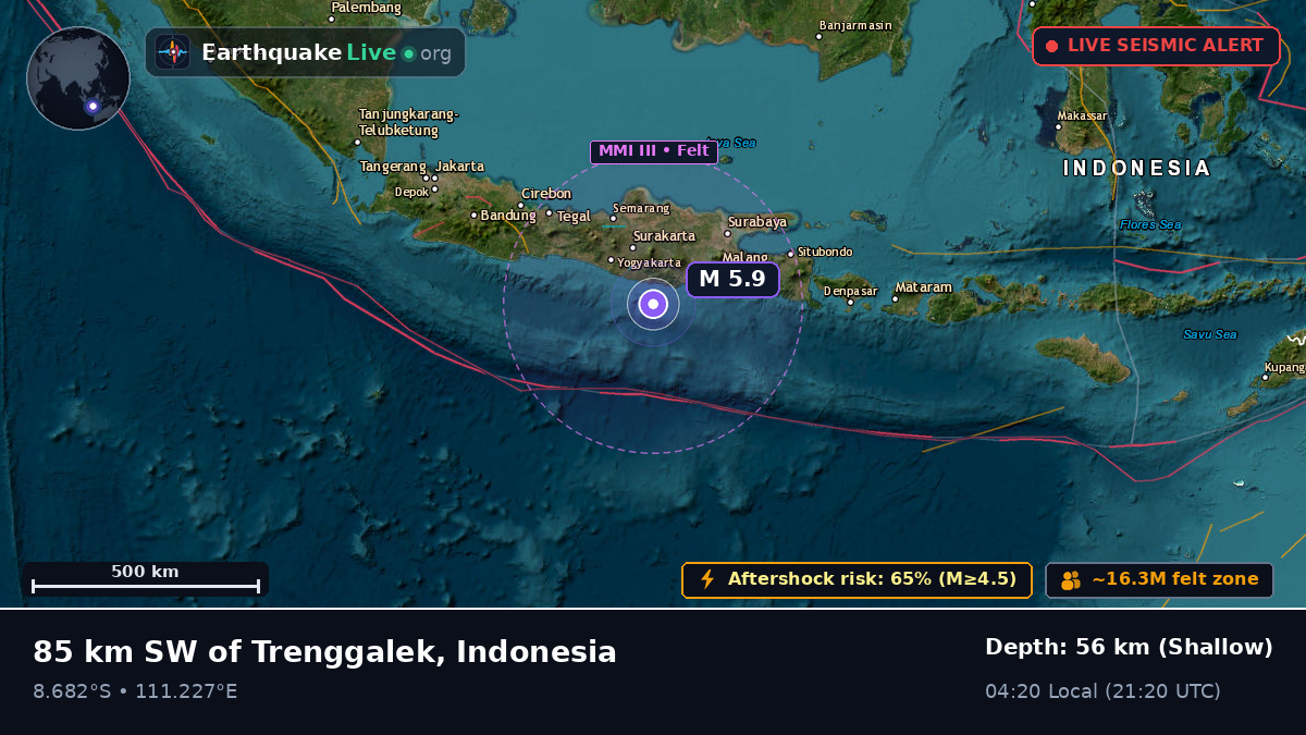 Off the coast of Surakarta, Indonesia